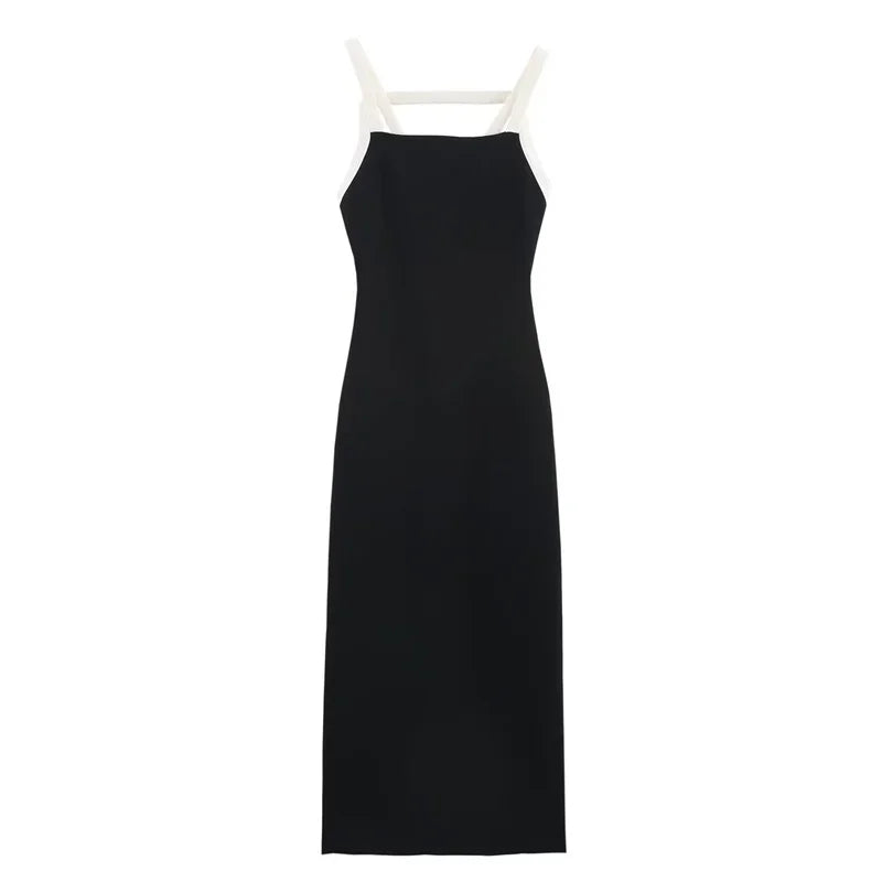 Women's Dresses New Spring 2025 Contrasting Halterneck Collar Midi Dress Sexy and Unique Design on the Back Personality 5584206