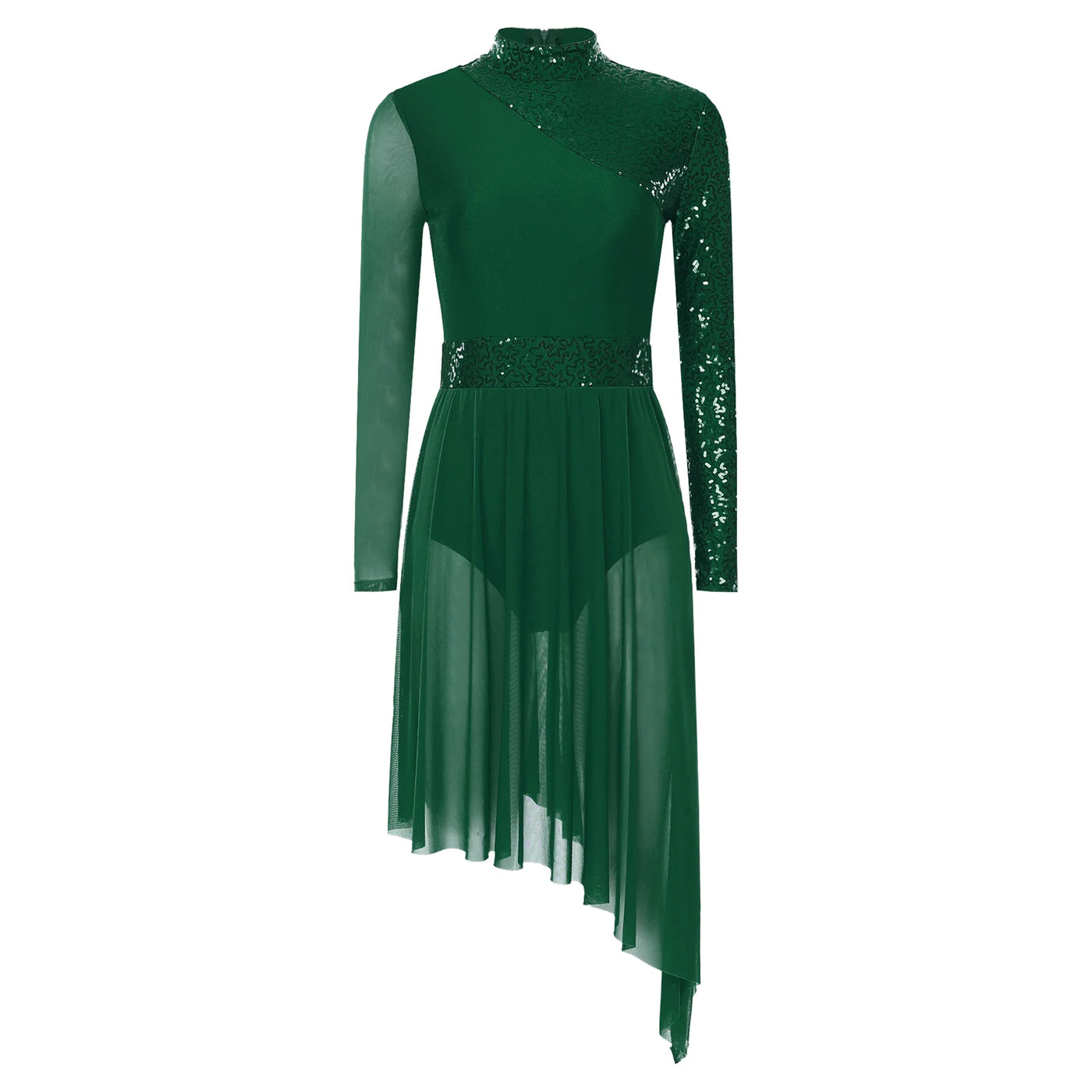 Women Modern Lyrical Dress Camisole Dance Costume Ballet Asymmetric High-Low Mesh Skirted Sleeveless Leotard Gymnastic Dancewear