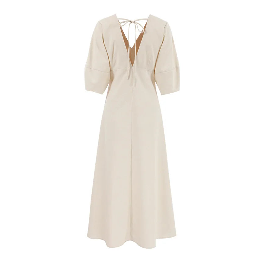 Retro Cotton Linen Women'S Summer Dress Sexy V-Neck Puff Sleeve Long Maxi Birthday Graduation Dresses Beach Sundress Robe Femmes
