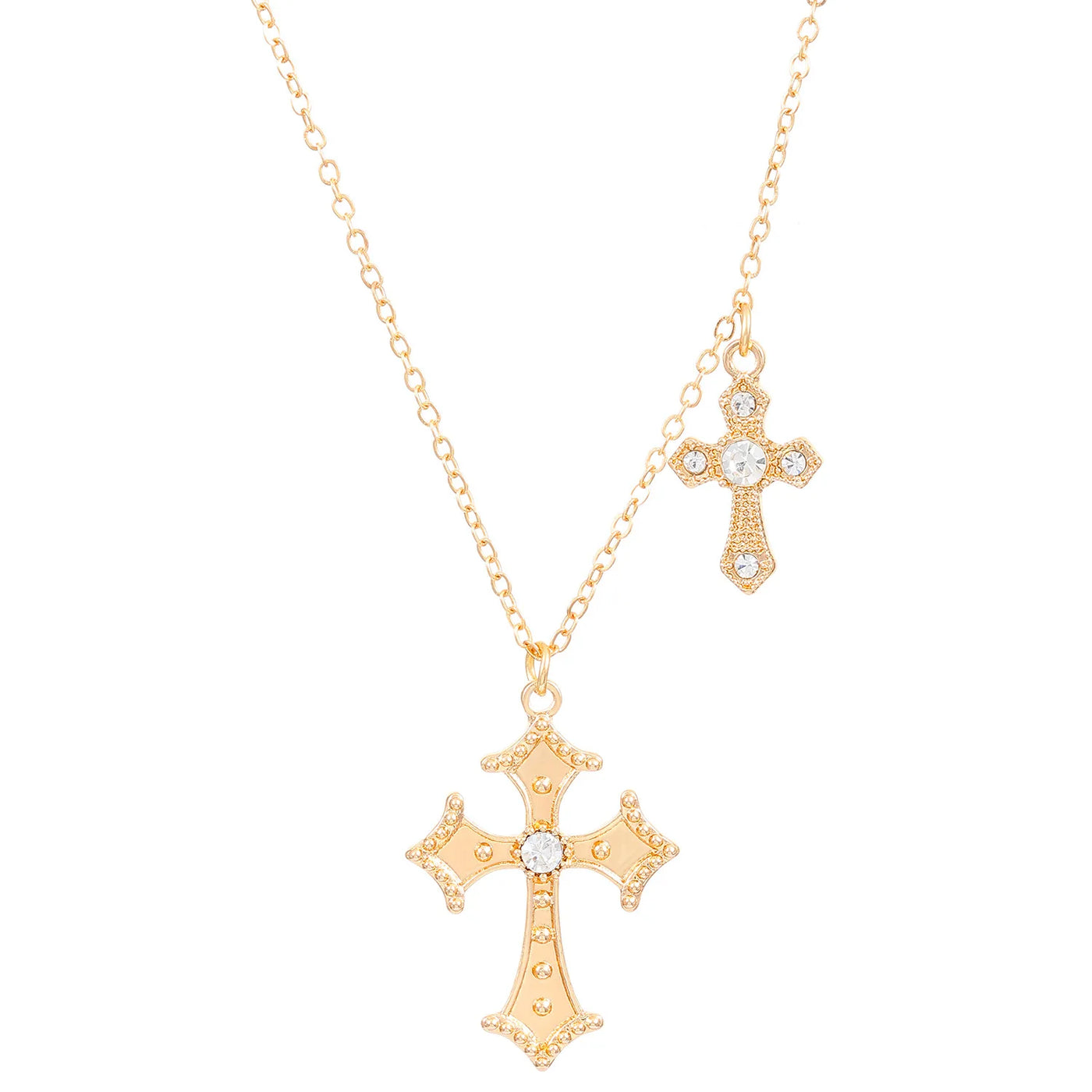 Retro Stereo Double Cross Pendants Long Necklace Baroque Court Sweater Chain for Women Fashion Gothic Jewelry Accessory Gifts