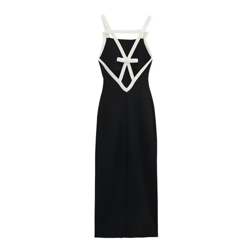 Women's Dresses New Spring 2025 Contrasting Halterneck Collar Midi Dress Sexy and Unique Design on the Back Personality 5584206
