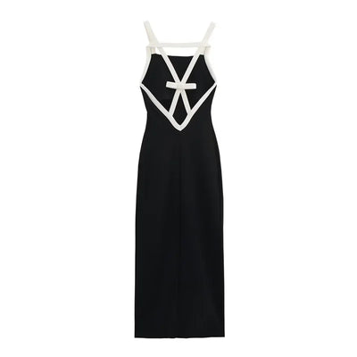 Women's Dresses New Spring 2025 Contrasting Halterneck Collar Midi Dress Sexy and Unique Design on the Back Personality 5584206
