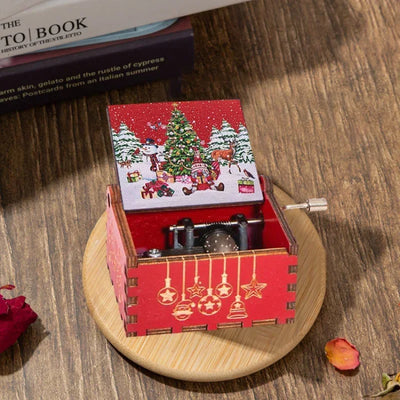 Merry Christmas Music Box Wooden Hand Cranked Music Box Vintage Happy New Year Music Box Gift Music Box Birthday Gift