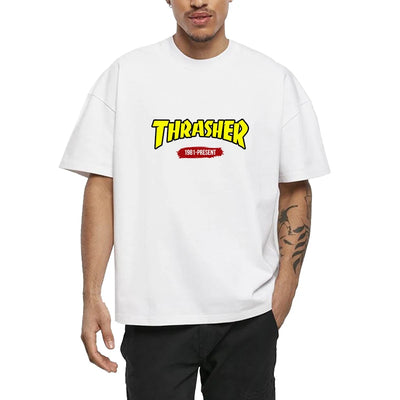 T-shirts for Men Personalized T-Thrashers Y2k Clothing High Quality Summer Tops Vintage Streetwear Short Sleeve Tee White
