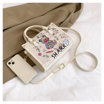 2025 Designer-Inspired Doodle Handbag - Women's Elegant Shoulder Tote, Spacious Summer Crossbody Purse with Top Handle - Elanique