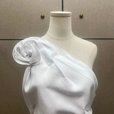 Linen Blend One-Shoulder Women's Vest Y2K Style Peplum Top with Stereoscopic Flower Decoration Elegant Commuter Wear for Summer