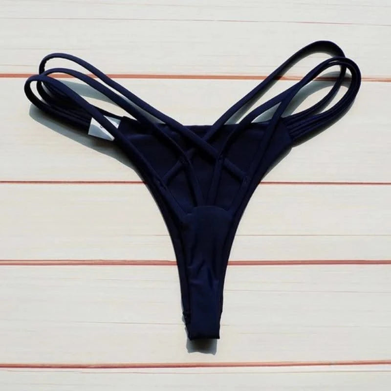 Sexy Bikini Thong Women Swimsuit Solid Hollow Out Low Waist Swimming Trunks Summer 2025 New Spice Girl Beach Vacation Bikinis