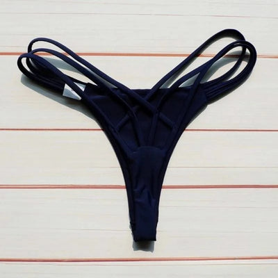 Sexy Bikini Thong Women Swimsuit Solid Hollow Out Low Waist Swimming Trunks Summer 2025 New Spice Girl Beach Vacation Bikinis