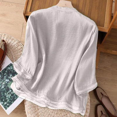 3/4 Sleeve Cotton Linen Shirts For Women 2025 Summer Boho Retro Embroidered Tops Dressy Casual Trendy Vacation Blouse Y2K Tops