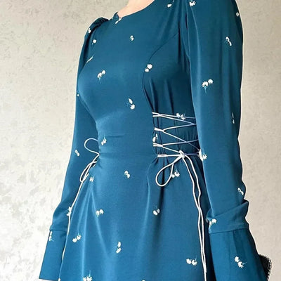 Elegant Dresses for Women 2025 Spring Summer New Long Sleeve O Neck Dress Fashionable Slim Fit Lace Up Lower Back Evening Dress
