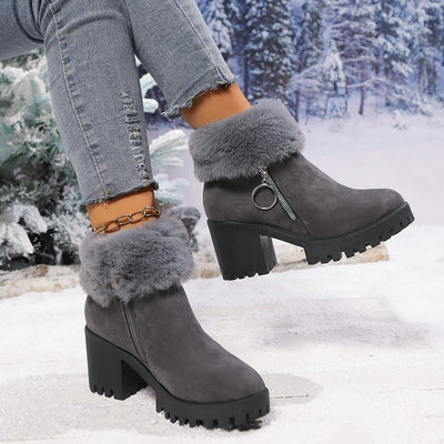 Women's Boots Winter for Ankle Rubber Outsole Warm Cotton Leather Fur Integrated Boots Botas Mujer Platform Ankle Boots Elegant
