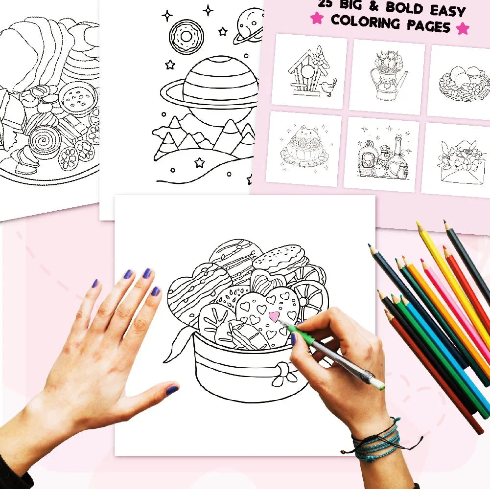 Teenage Adult Coloring Book, Cute and Simple Large-sized Coloring Book