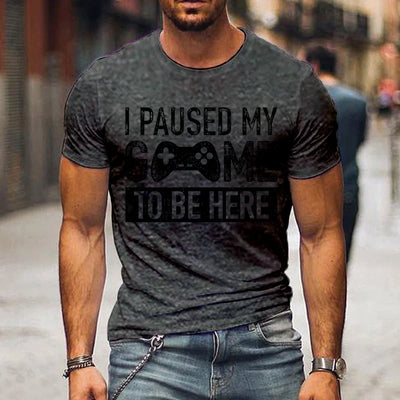 T Shirts for Men Luminous Graphic T Shirts I Paused My Game To Be Here Print T-shirts Gamer Lovers Clothing Hip Hop Streetwear
