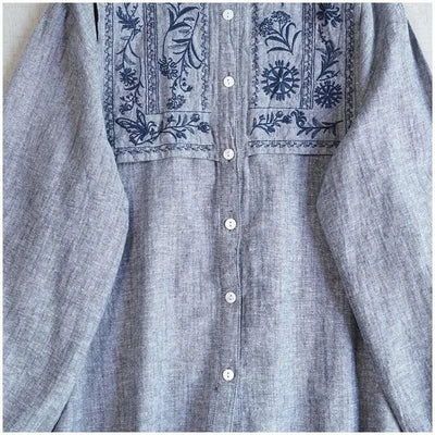 Cotton Linen Floral Embroidery Blouses Shirts For Women Tops Loose Oversize Lantern Long Sleeve Casual Boho Beach Summer Blusas