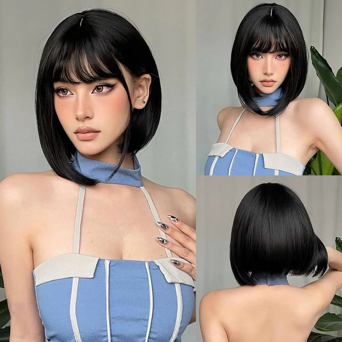 Short Bob Wig with Bangs 12 Inch Short Synthetic Bob Wigs Bangs for Women Natural Looking for Daily Use (Natural Black)