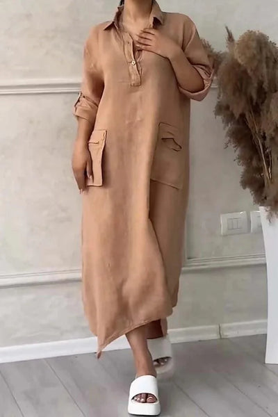 Summer Dress For Women, Retro Casual Loose Large Lapel Mid-sleeve Dress, New Mid-length Dress For Women, Autumn Wear