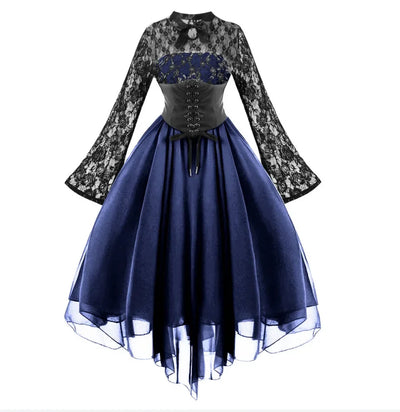 Renaissance Court Gown Victorian Medieval Costume Women Halloween Cosplay Full Sleeve Lace Dress Birthday Party Princess Suit