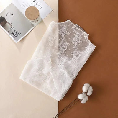 Women Mesh T-Shirts Transparent Lace Blouse Long Sleeve See Through Tops