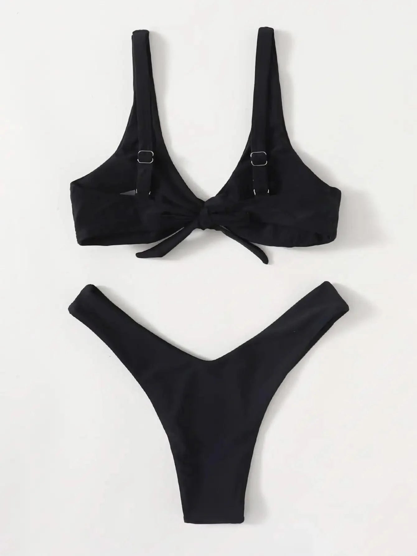 OIINAA Bathing Suit Women Solid Sexy Swimsuit Bow Tie Drawstring Lace Up Summer Bikini Set Two-pieces Beachwear Thong Biquinis