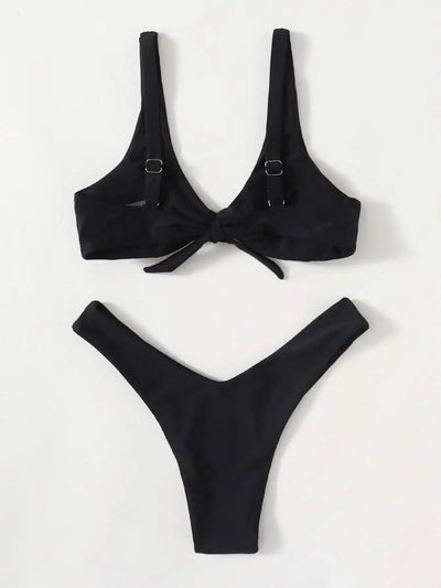 OIINAA Bathing Suit Women Solid Sexy Swimsuit Bow Tie Drawstring Lace Up Summer Bikini Set Two-pieces Beachwear Thong Biquinis