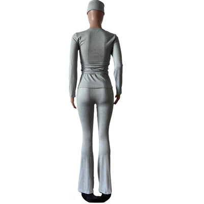 2 Two Piece Lounge Wear for Women 2024 Loungewear With Headband Yoga Outfit Long Sleeve Tops and Flare Pants Sets Tracksuit