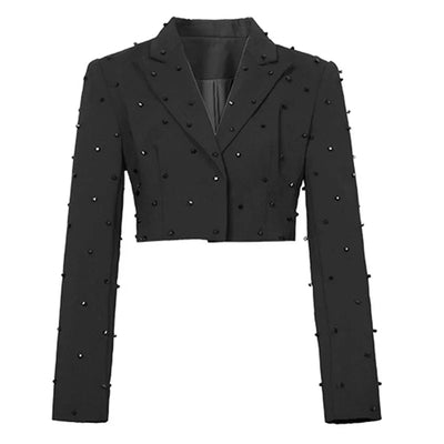Fashion Chic Women's Blazer Office Lady Bright Black Long Sleeve Short Casual Party Coat Ladies Outerwear Stylish Cropped Tops