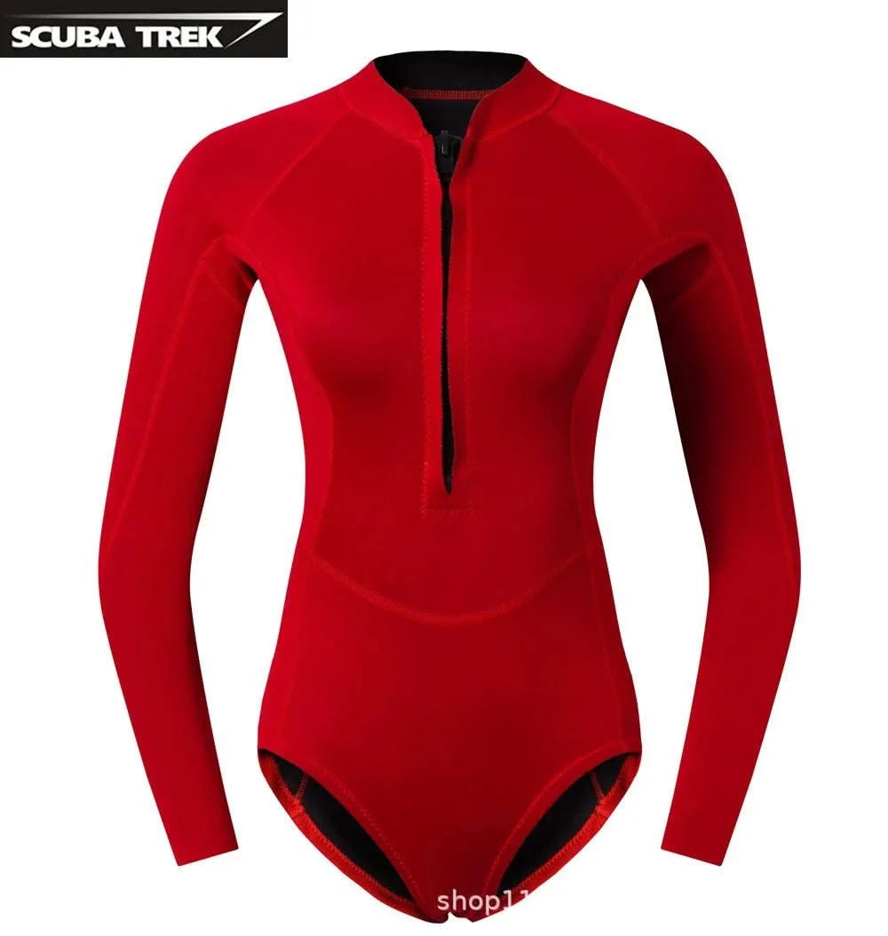 Women 2mm Bikini Diving Wetsuit Long Sleeve Scuba Dive Snorkeling Clothes Surfing Kayak Suit Black Pink Neoprene Swimwear