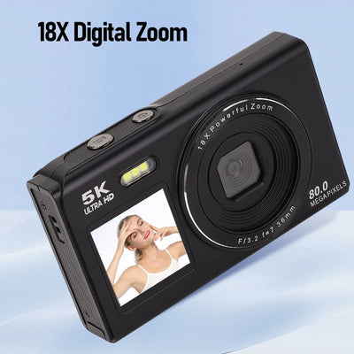 Digital Camera CCD Dual Screen Portable Digital Camera with18X Zoom 5K Vlogging Camera 80MP CCD Selfie Camera with 64GB Card