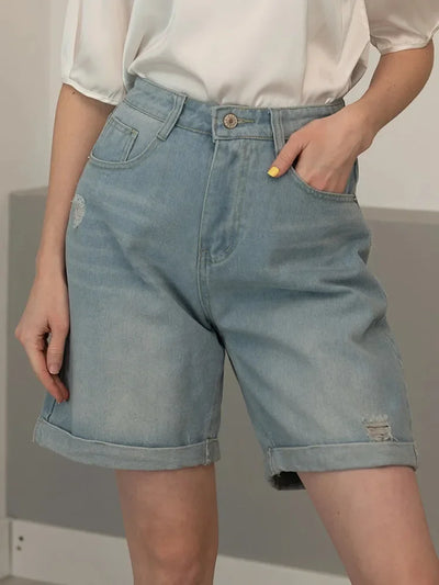 Women Denim Shorts Ripped Wide Leg Black High Waist Short Jeans Straight Leg Blue Denim Shorts For Women Summer Jean Shorts
