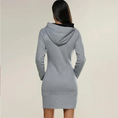 Women Hoodie Dress Sweatshirt Pullover Dress Autumn Winter Feather printed Long Sleeve Slim Pocket Hoodie Dress