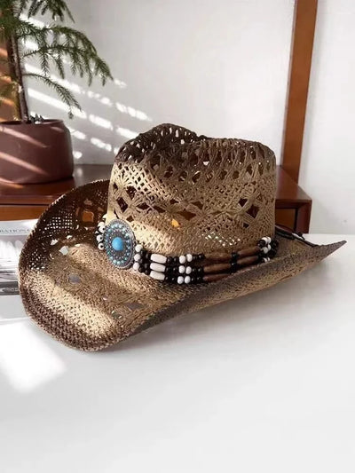New Lake Blue Western Cowboy Straw Hat 2024 Spring and Summer New Outdoor Sun Hat Men's and Women's Cowboy Hat gorras