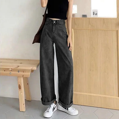 Loose Straight Cylinder Women Jeans High Waist Slimming Long Pants Trendy Cotton Fabric Comfortable Casual Style