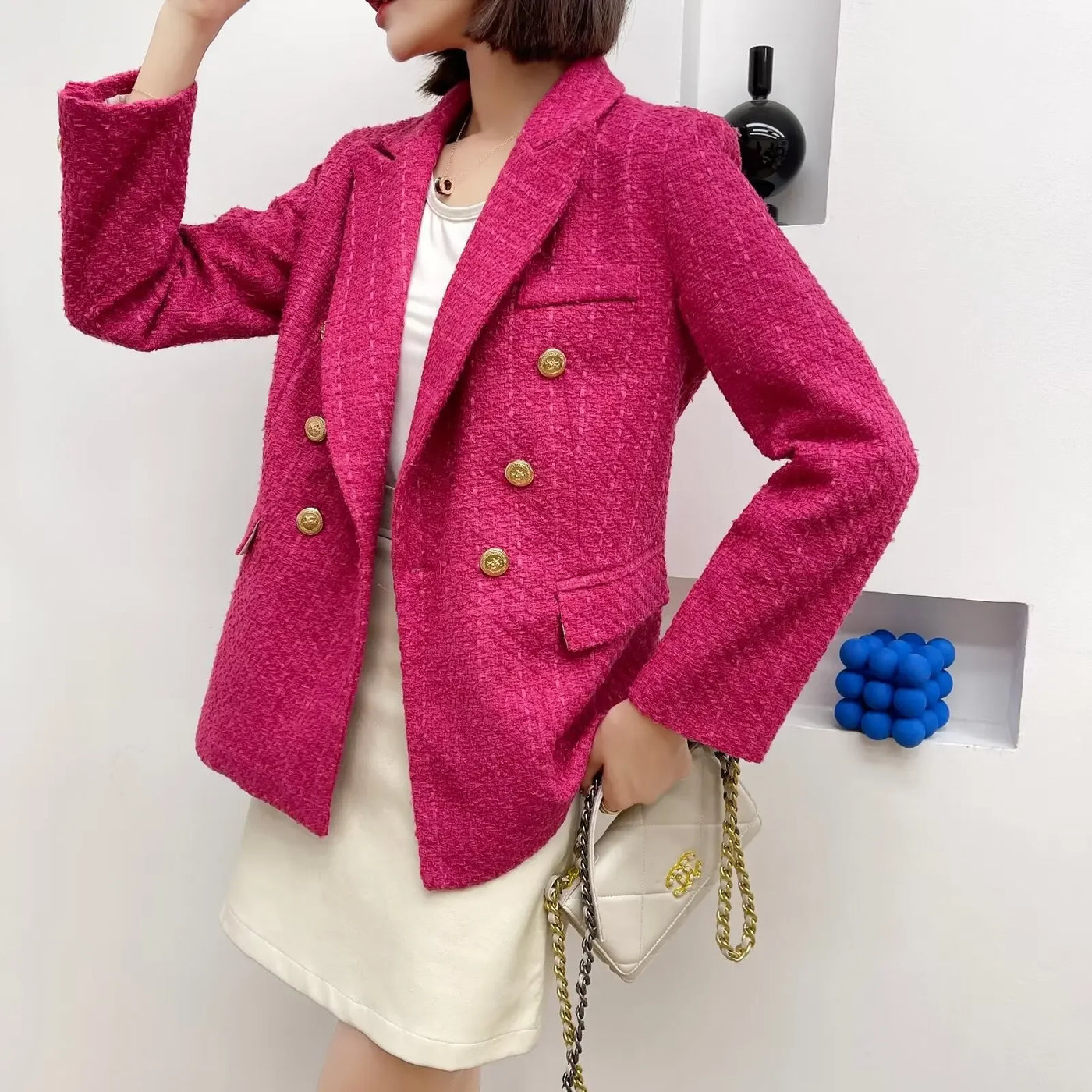 Green Double Breasted Women's Blazer, Beige, Black, Red Women Suit Jacket, Spring Vintage Female Coats