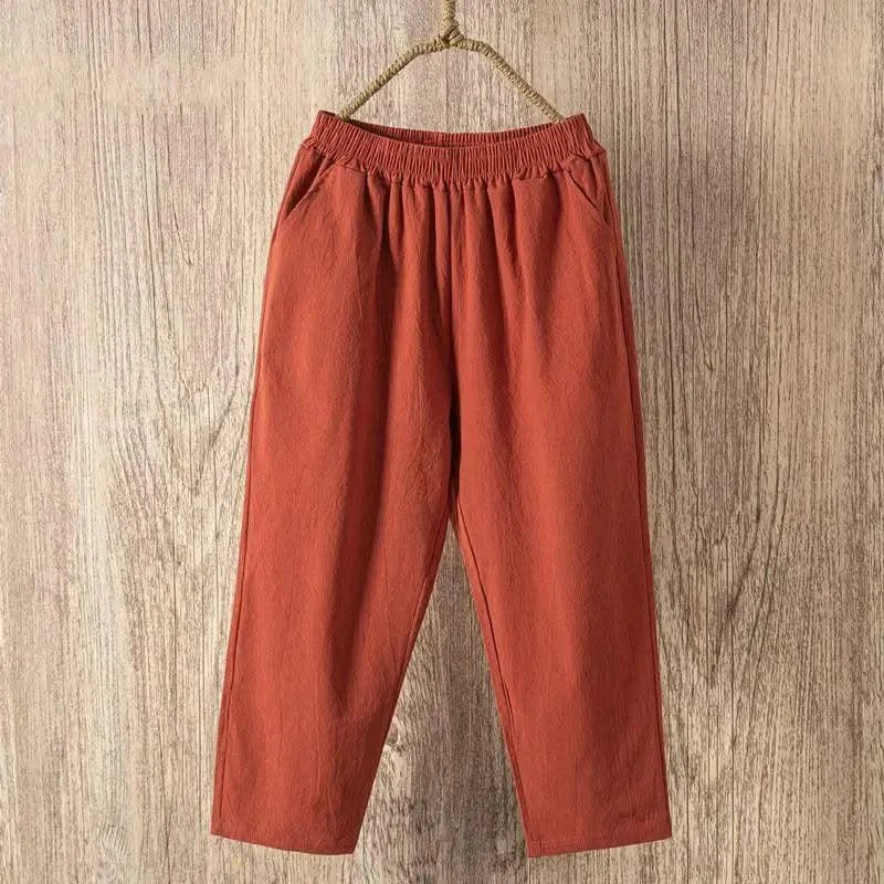 Activewear Women Summer Elastic Waist Cotton Linen Pants
