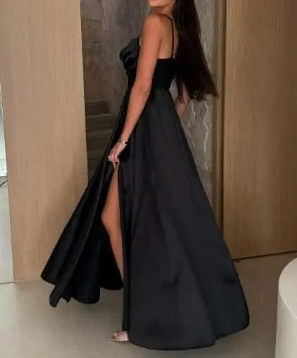 Summer Sexy Dresses Women's Party High Waist Dresses New Fashion Off Shoulder Solid Color Pleated Slit Suspender Dress for Women
