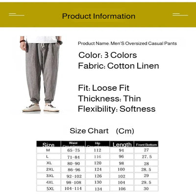 Men's Cotton and Linen Trousers Harem Pants Cuffed Fashion Trousers Linen Slim Pants Beach Pants Joggers Streetwear Loose Pants