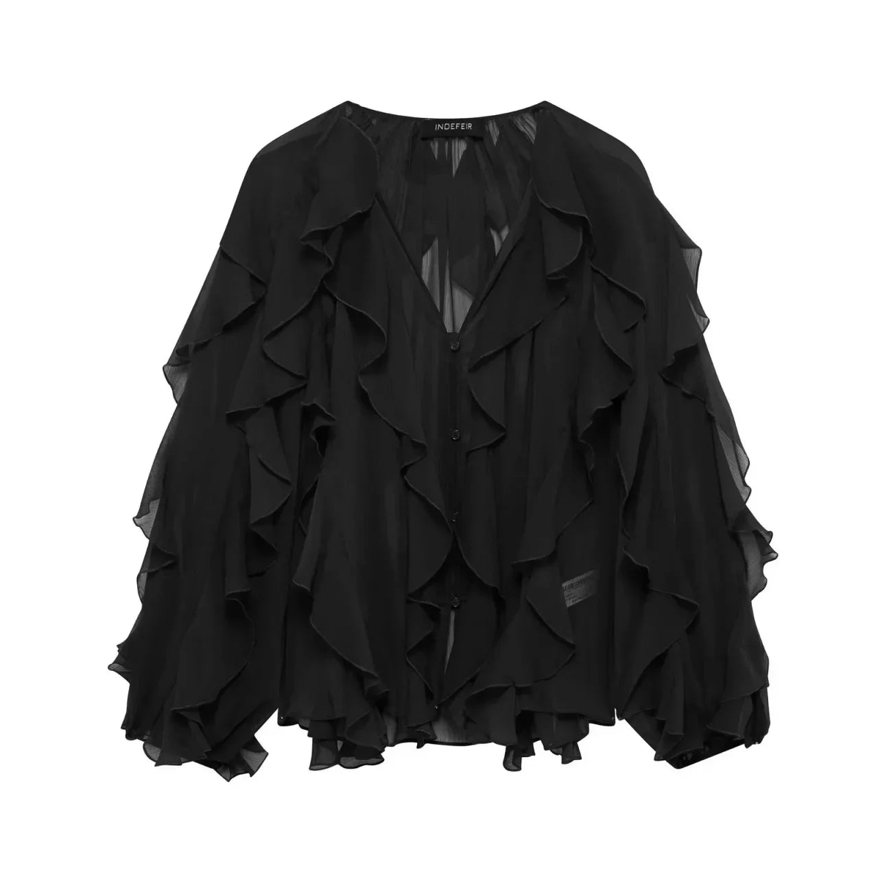 Ruffles Elegant Shirts & Blouses for Women 2025 Long Sleeve Semi-Transparent Tops For Women Spring Shirt And Blouse Top