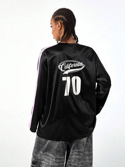 Sporty Activewear Number Printed T Shirt Casual Loose O-Neck Short Sleeve Tees Women 2025 Summer Fashion Streetwear Lady