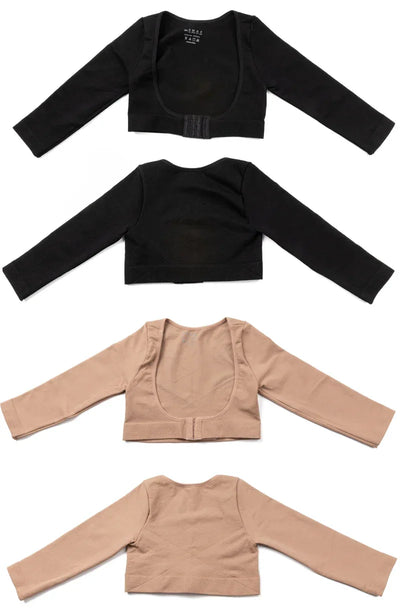 Upper Arm Shaper Post Surgical Slimmer Compression Sleeves Posture Corrector Tops Shapewear for Women 3/4 Sleeve Crop Top Nude