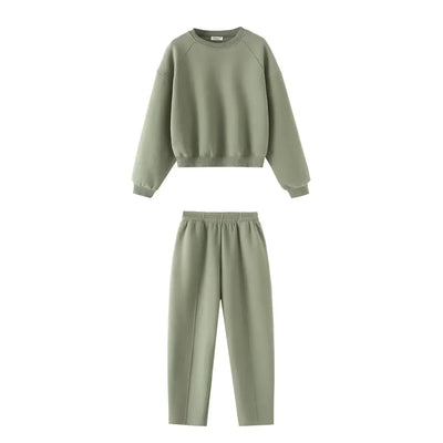 Tracksuits Set Woman 2024 Winter Cotton Solid Women's Suits Wide Baggy Pants Sportswear Women Sweater 2 Piece Set Women Outfits