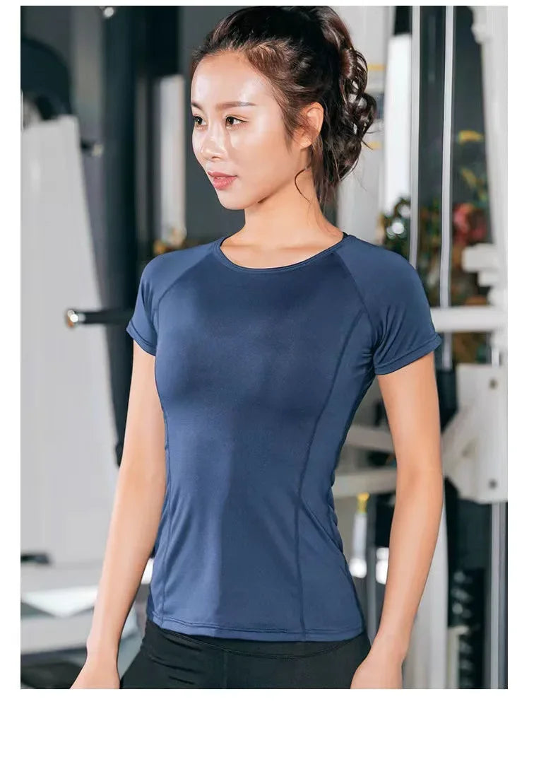 Women Yoga Tops Breathable Sport Fitness Workout Running Yoga Top Quick Dry Short Sleeve Gym T Shirt