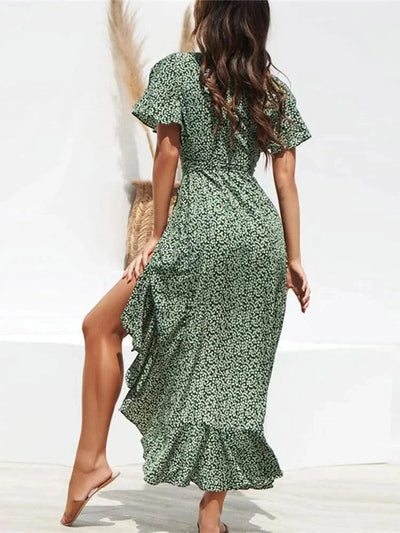 Summer Beach Maxi Dress Women Floral Print