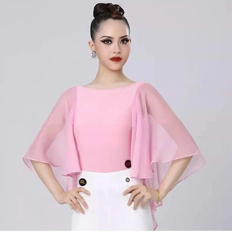 Pink Latin Dance Tops Women Ballroom Blouse