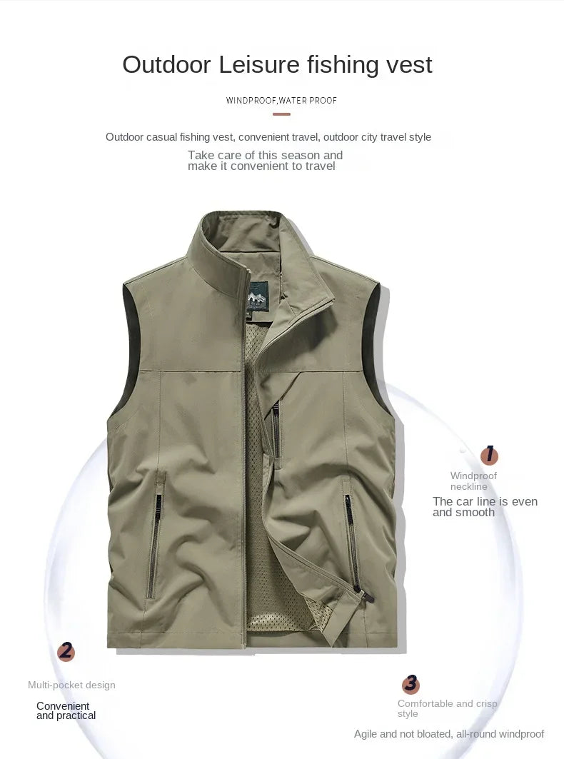 Summer Vest Men's Work Vest Large Size Golf Sleeveless Jacket Tactical windbreaker Hunting Camping Fishing waterproof Coat Parka