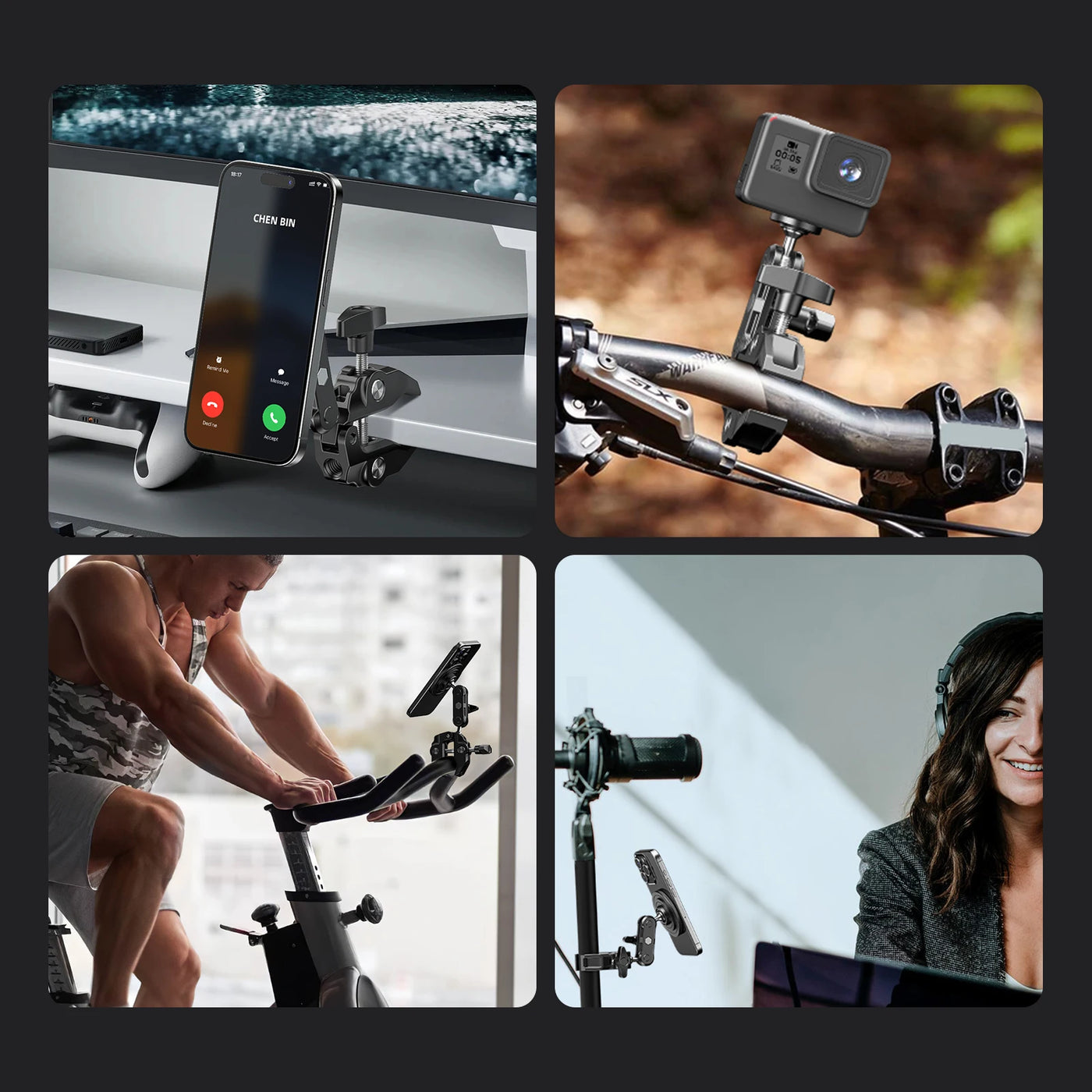 All-Metal Magsafe Phone Holder with Heavy-Duty Adjustable Clamp - Secure Magnetic Mount for Spin Bikes/mic Stands/handlebars