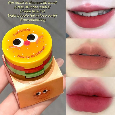 Cappuvini Butter Hamburger Lip Mud Matte Soft Mist Cute Hamburger Whitening Makeup Lipstick Valentine's Day