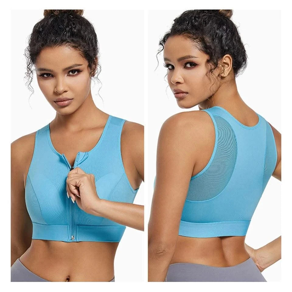 Plus Size Sports Bra for Women High-Strength Shock-Absorbing Gathering Top Running Zipper No Steel Bracket Underwear Yoga Vest