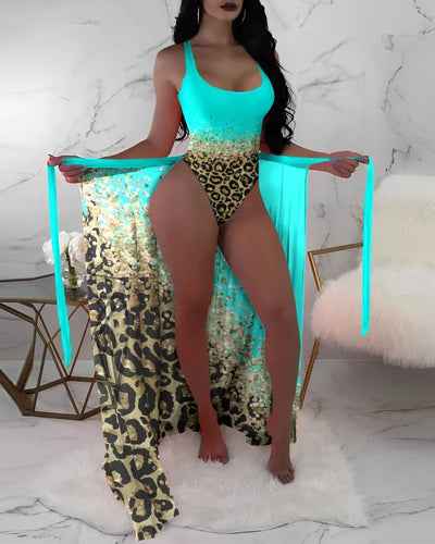 2024 New Summer Bikinis Set Sexy Backless Print Bikinis 3 Piece Set Women Smock Split Swimsuit High Waist Vacation Beach Bikinis