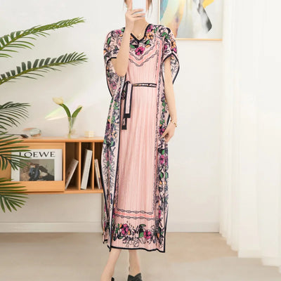 2025 Spring Summer Women's New Sexy One Shoulder Off Shoulder Fashion Red Flower Printed Lace Up Waist Long Swing Dress