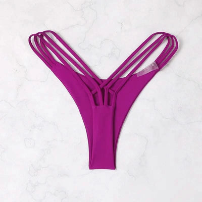 Sexy Bikini Thong Women Swimsuit Solid Hollow Out Low Waist Swimming Trunks Summer 2025 New Spice Girl Beach Vacation Bikinis